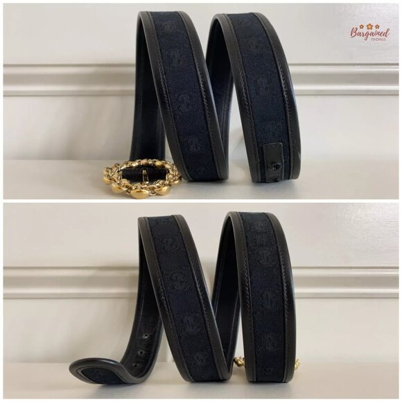 Authentic Gucci Black Monogram Canvas Leather Gold Chain Buckle Belt Size 95/38 main image 13